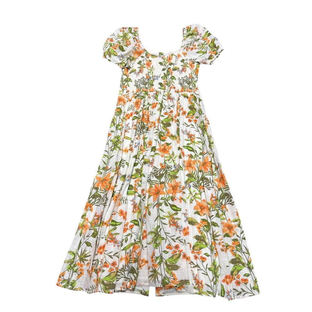 NWT LÉA Anthropologie Floral 100% Cotton Puff Sleeve Midi Dress Medium M - Picture 7 of 10